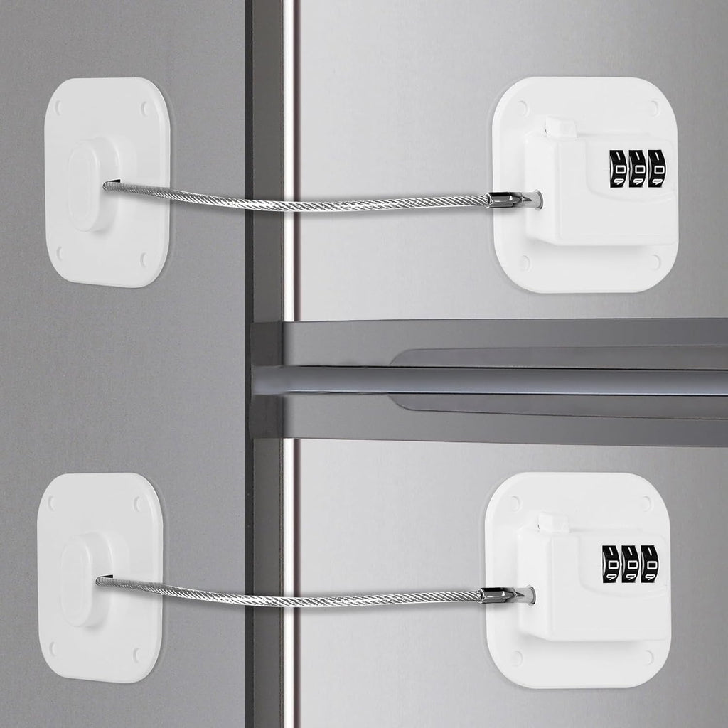 Refrigerator Lock, Combination Lock for Refrigerator Cabinets, Drawers, Heavy Duty Fridge Lock, Easy Install No Keys Needed (White-2Pack)