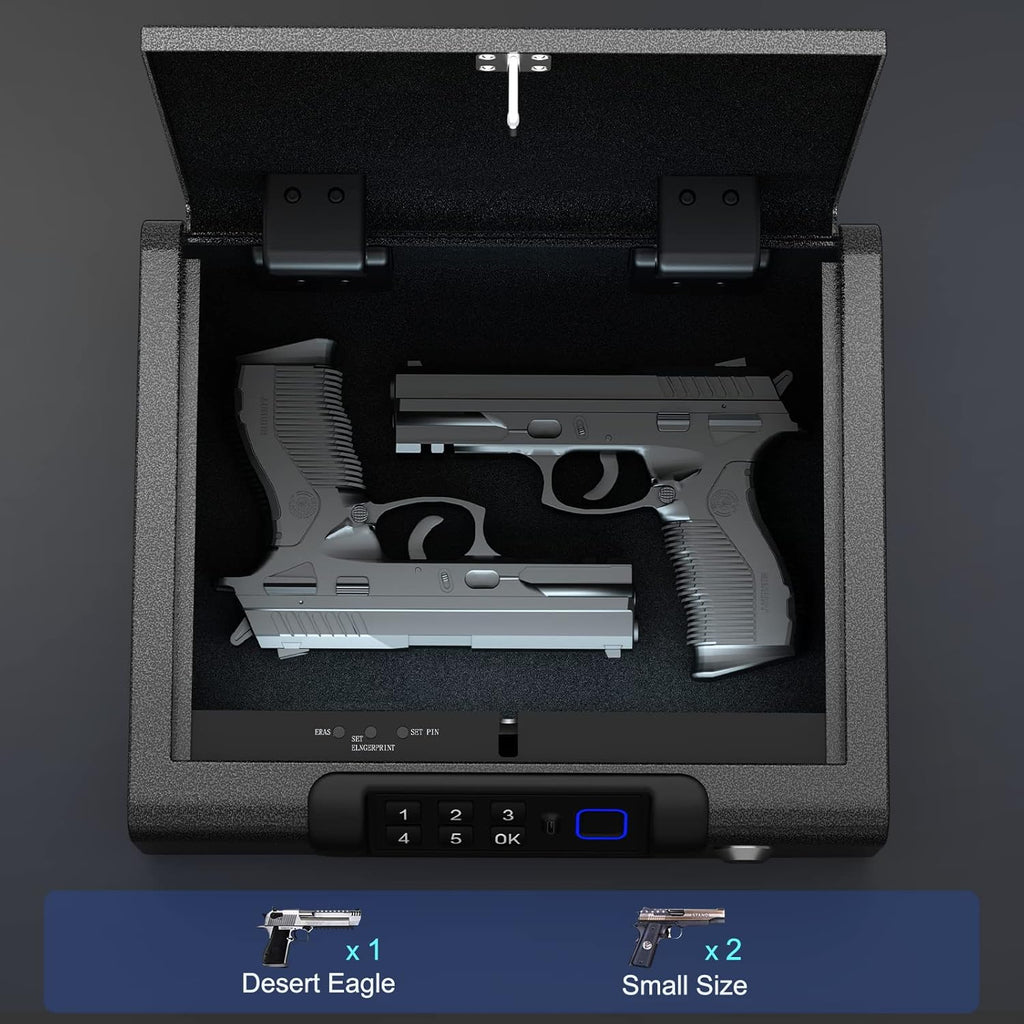 Biometric Gun Safe for Pistols 3-Ways unlock Fingerprint Digital PIN Key Unlock Handgun Safe with Sound, Lock box for Cloakroom living room Bedroom Nightstand and Car BILLCONCH