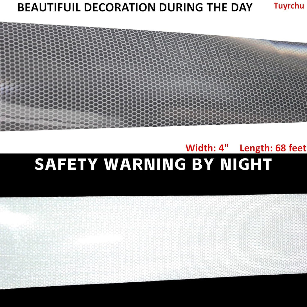 Non Fading Silver Reflective Tape 4 inch Wide, Outdoor Waterproof Safety Adhesive Stickers, High Visibility Industrial Marking Tape (68 feet)