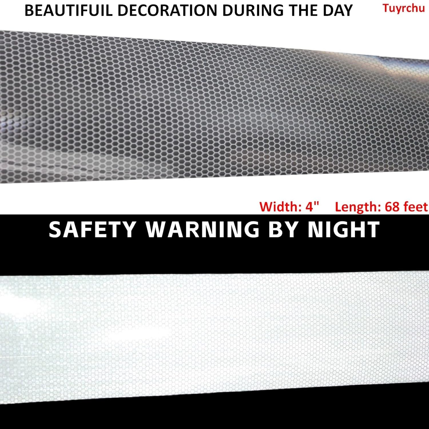 Non Fading Silver Reflective Tape 4 inch Wide, Outdoor Waterproof Safety Adhesive Stickers, High Visibility Industrial Marking Tape (68 feet)