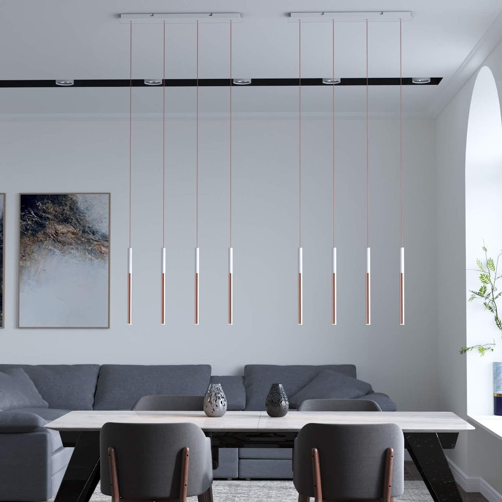 ALTAIR 4 Mini Pendant Lighting White-Copper - LED Hanging Light Fixture for Kitchen Island, Bar, Foyer - Cluster Pendants - Dimmable, Adjustable Wire, Lamp Bulb Included