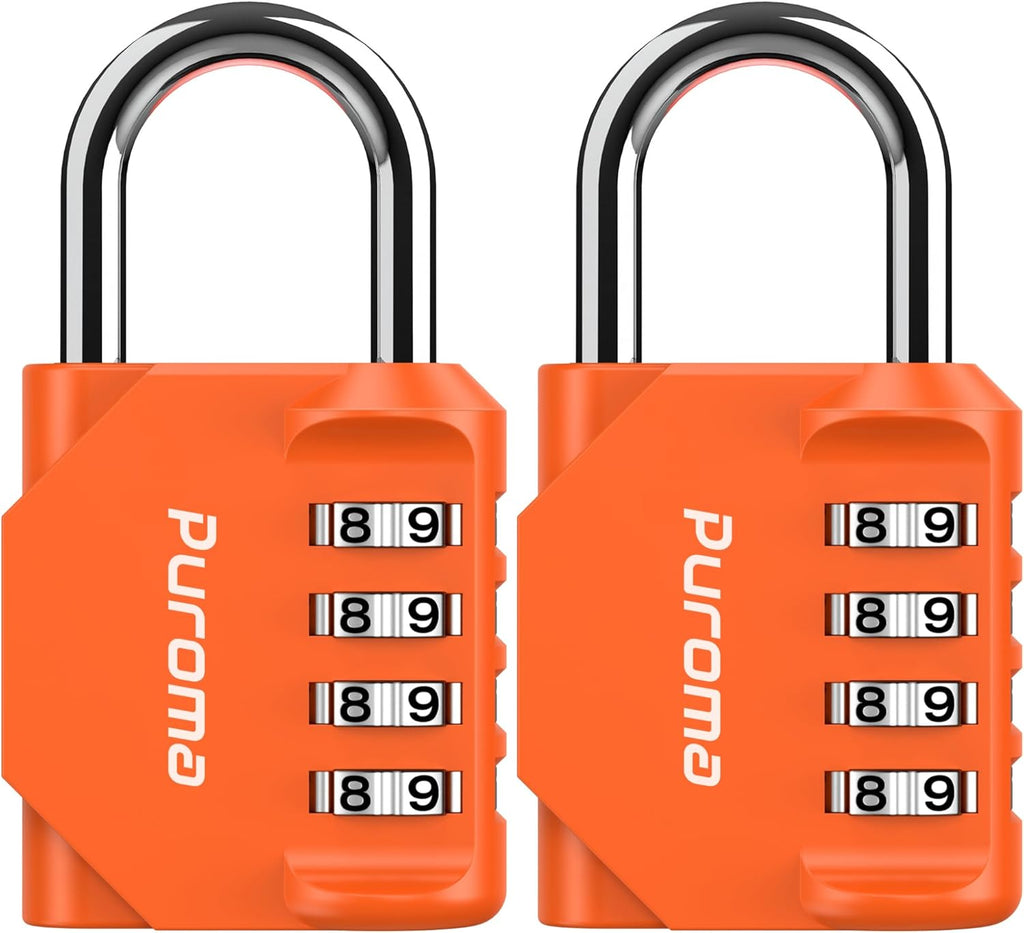 Puroma 2 Pack Combination Lock for Locker 4 Digit Outdoor Waterproof Padlock for School, Gym, Sports, Fence, Toolbox, Gate, Case, Outdoor, Hasp Storage, Cabinets (Orange)