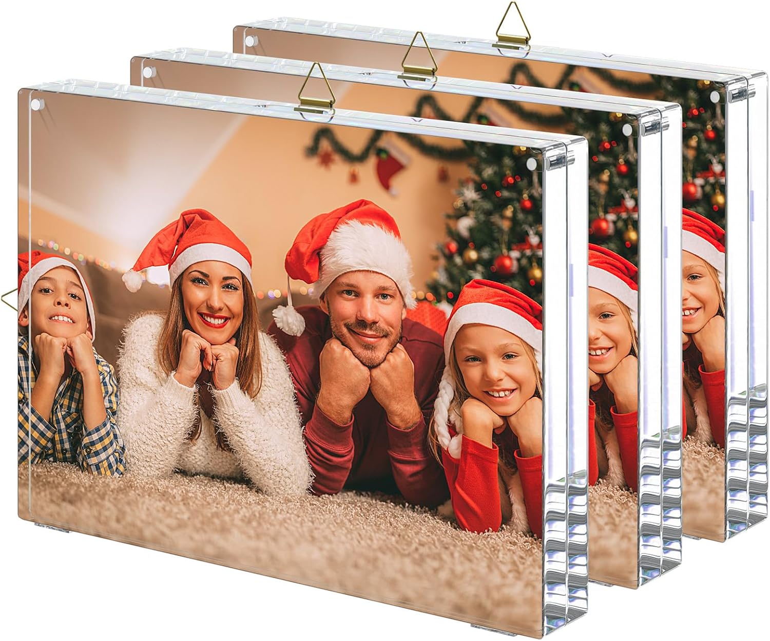 AITEE 4x6 Acrylic Picture Frames 3 Pack: 20% Thicker Block, Clear Picture Frames Freestanding Double Sided Magnetic Acrylic Lucite Frameless Transparent Square Photo Frame Gift for Wall and Desktop Display