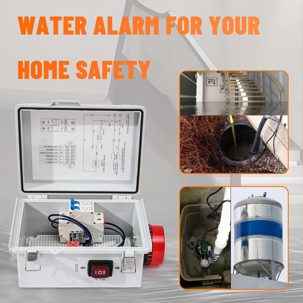 High Water Alarm, Septic Tank Alarm , Sump Pump Alarm with Light and 110 Db Alarm ， Automatic Or Manual Start Water Pump