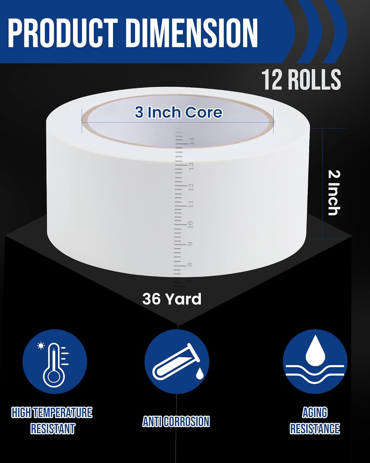 Lichamp 12 Rolls Vinyl Tape, Premium Safety Marking and Traffic Floor Marking Tape, Social Distancing, 2 Inch x 36 Yards per Roll, 432 Total Yards, White