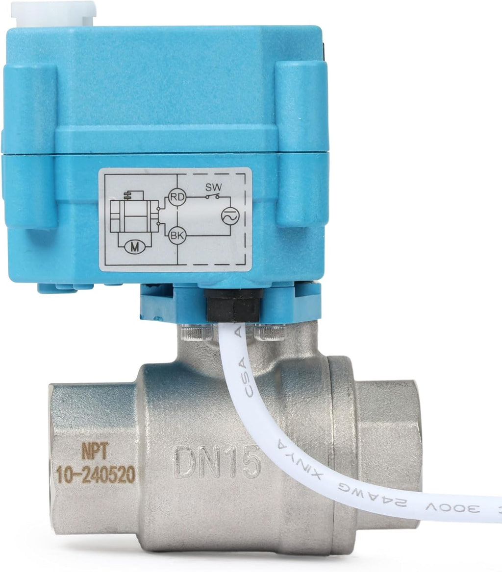 U.S. Solid Motorized Ball Valve - IP67 1/2inch Stainless Steel Ball Valve 110-230V with Waterproof Cover, Full Port, 2 Wire Auto Return, Normally Closed