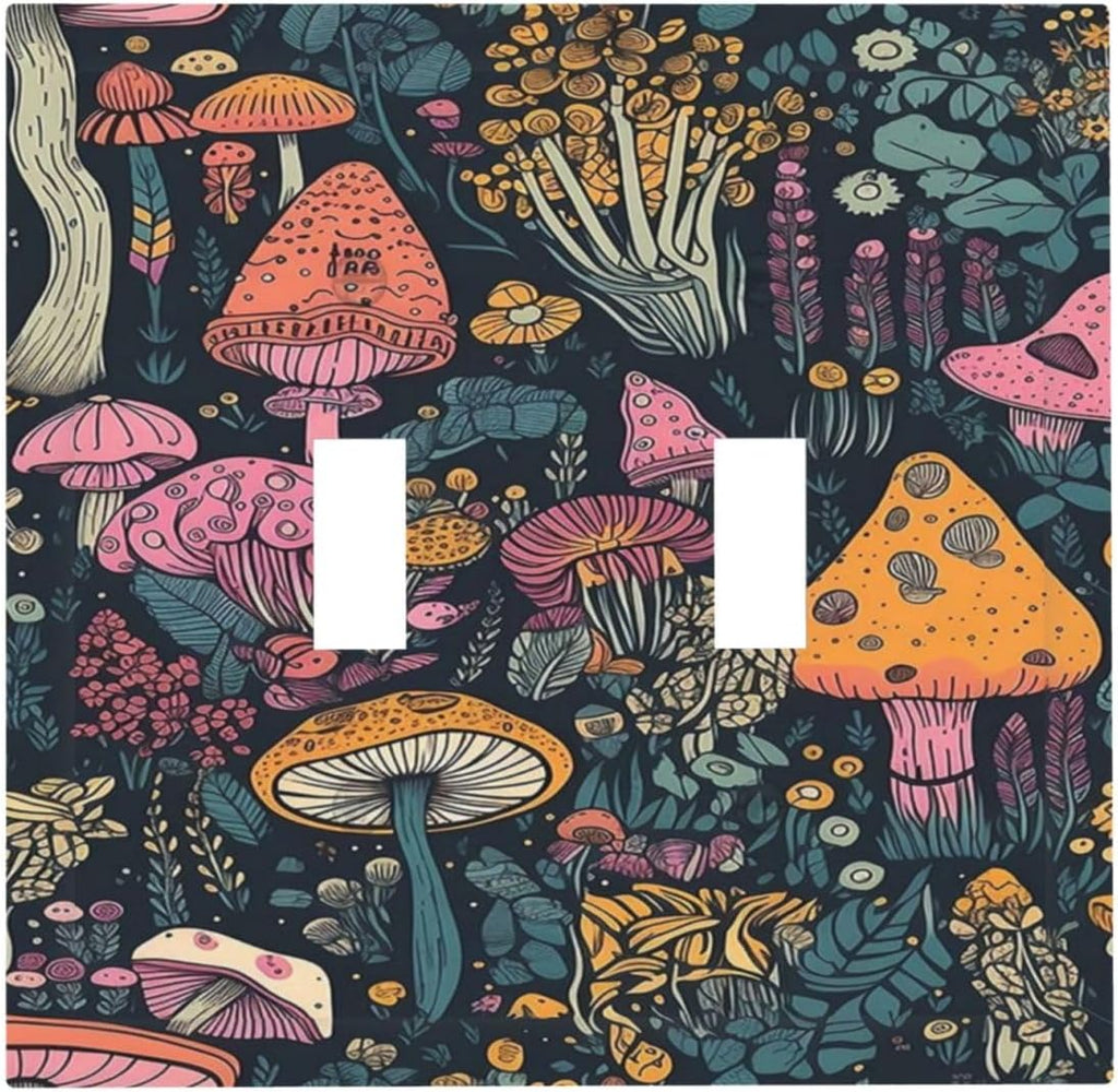 Decorative Light Switch Cover Multicolored Mushrooms Colorful Plant Double Toggle Switchplate 2 Gang Personalized Wall Plate Switchcovers Decora Light Switch Plate for Home Decor
