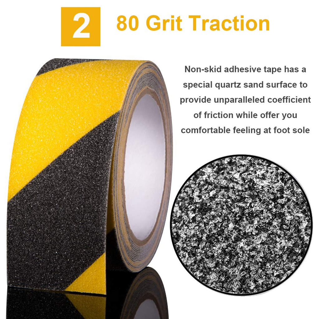 RELIANCER Anti Slip Safety Grip Tape 4inx60ft Non Skid Tread Safety Tape with High Traction Grit Yellow & Black Marking Self-Adhesive Tape Hazard Caution Warning Tape for Stairs Steps Deck
