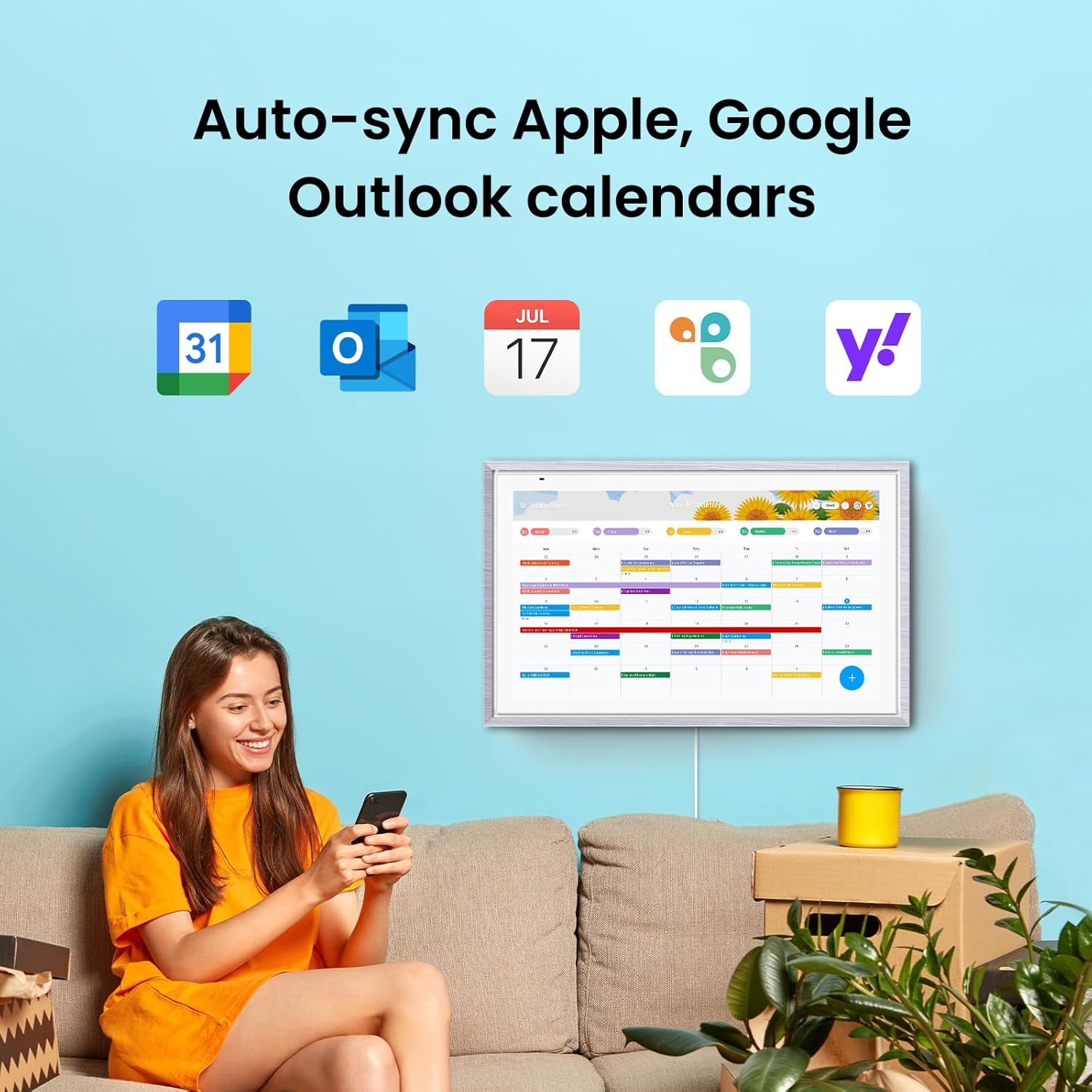 ApoloSign 15.6-inch Digital Calendar: Dual Mode Calendars with Google Play & Multi-calendar Sync, Electronic Planner & Chore Chart, Smart Touchscreen, Interactive Display for Family Schedules (Gray Wood, 15.6")