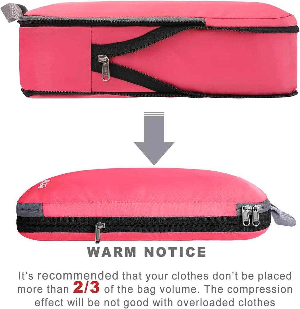 BAGAIL 4 Set/6 Set/8 Set Compression Packing Cubes Travel Accessories Expandable Packing Organizers (Cloth Pattern, 4-Coral)