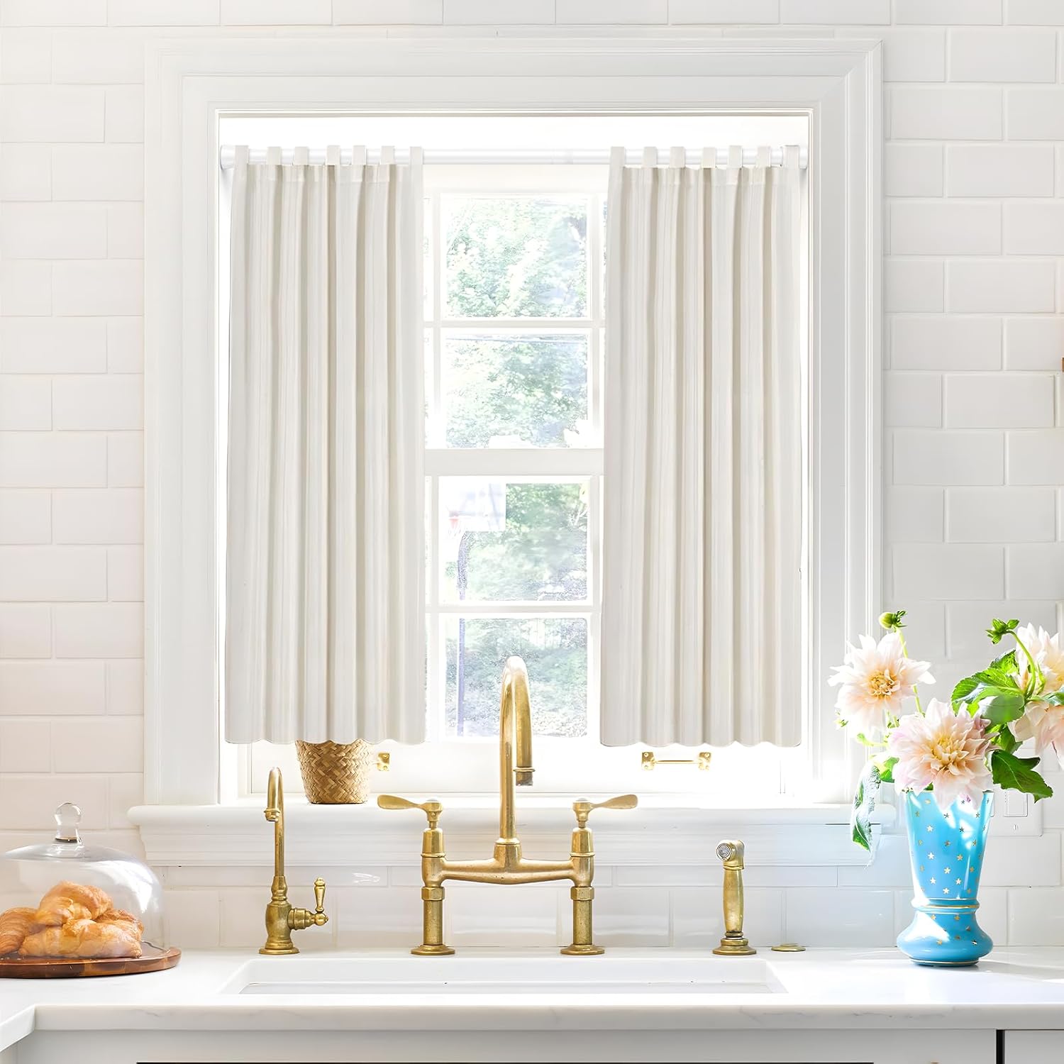 4 Pack White Tension Curtain Rod for Windows 30 To 64 Inch White Tension Rod 7/8" Adjustable Spring Curtain Rod No Drilling Tension Shower Curtain Rods for Closet Doorways