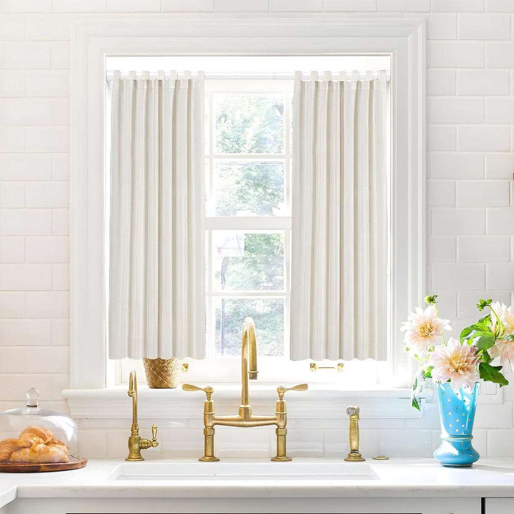 White Tension Curtain Rod for Windows 28 to 48 inch, Adjustable Expandable Pressure Spring Curtain Rod No Drilling, 7/8" Curtain Rod for Bedroom Doorway Closet Door