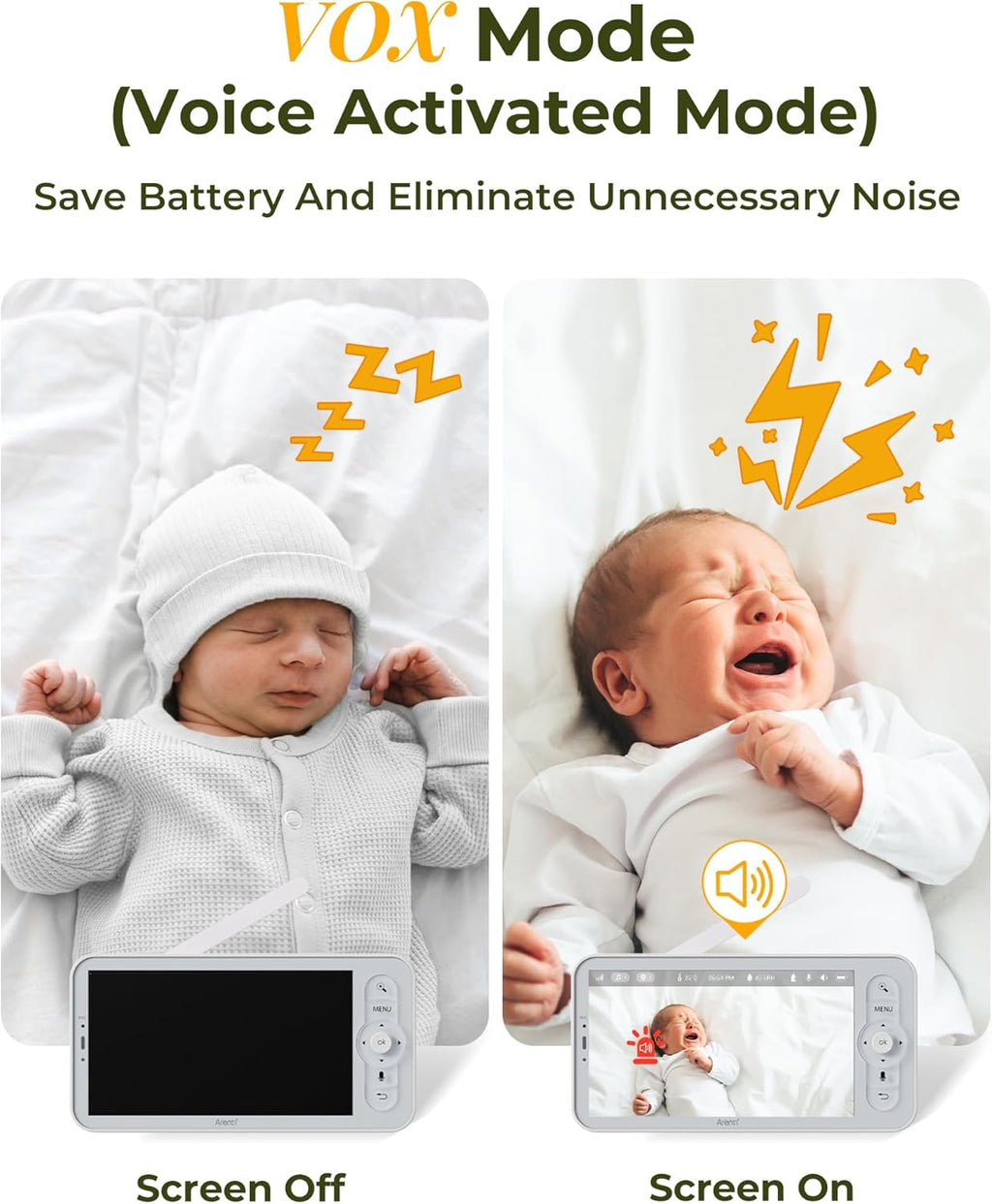 ARENTI Upgraded Baby Monitor with Camera, 3MP 2.4G WiFi Baby Camera Monitor, Infrared Night Vision, Night Light, 2-Way Audio, Cry&Motion Detection, Temp&Humidity Sensor, App Control