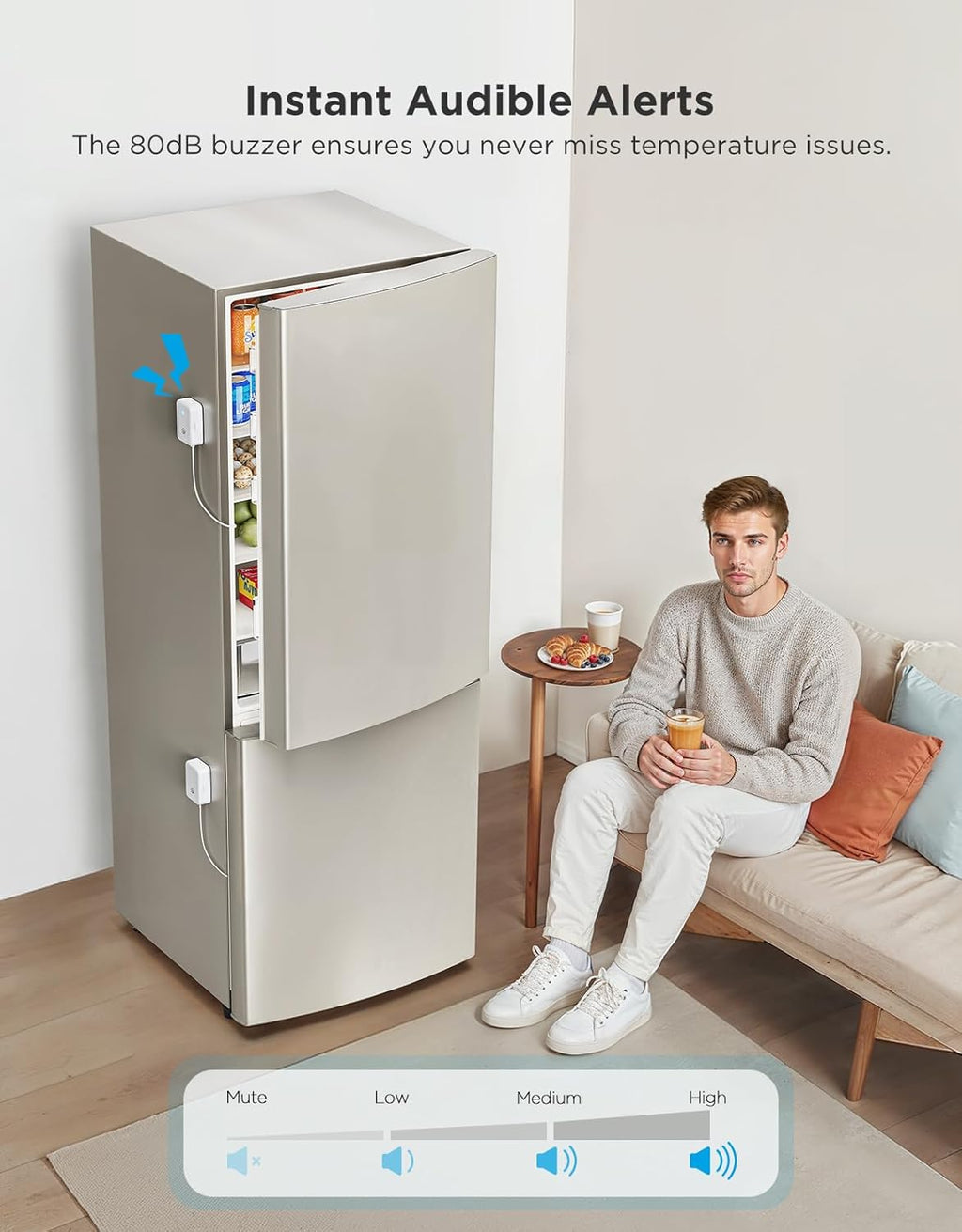 GoveeLife WiFi Refrigerator Thermometer with Alarm, Wireless Digital Freezer Temperature Gauge with App, 2 Years Free Data Export, for Home Kitchen Fridge Hot Tub 2 Pack（Only Support 2.4G Wi-Fi）
