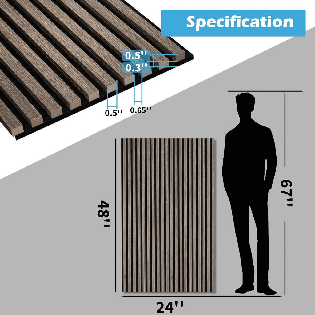 Art3d 2-Pack 48" x 24" Acoustic Wood Panels for Wall, Soundproof Wood Slat Panel for Wall and Ceiling, 3D Fluted Sound Absorbing Paneling for Interior Wall Decor, Living Room, Bedroom - Walnut