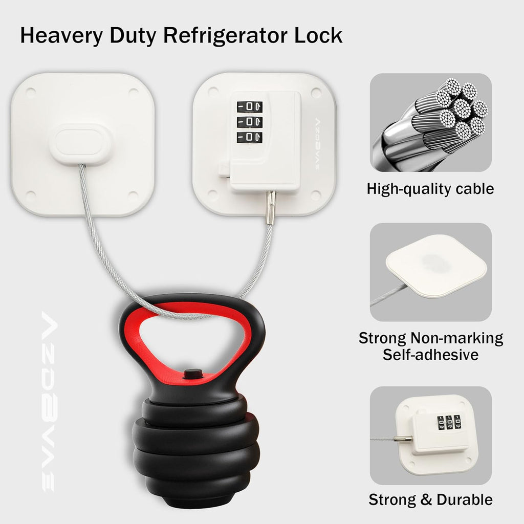 Refrigerator Lock, Heavy Duty Fridge Lock, Combination Lock for Fridge, Cabinets, Window, Drawers and Child Safety Cabinet Locks, No Drilling, Easy Install, No Keys Needed, 2 Pack, White