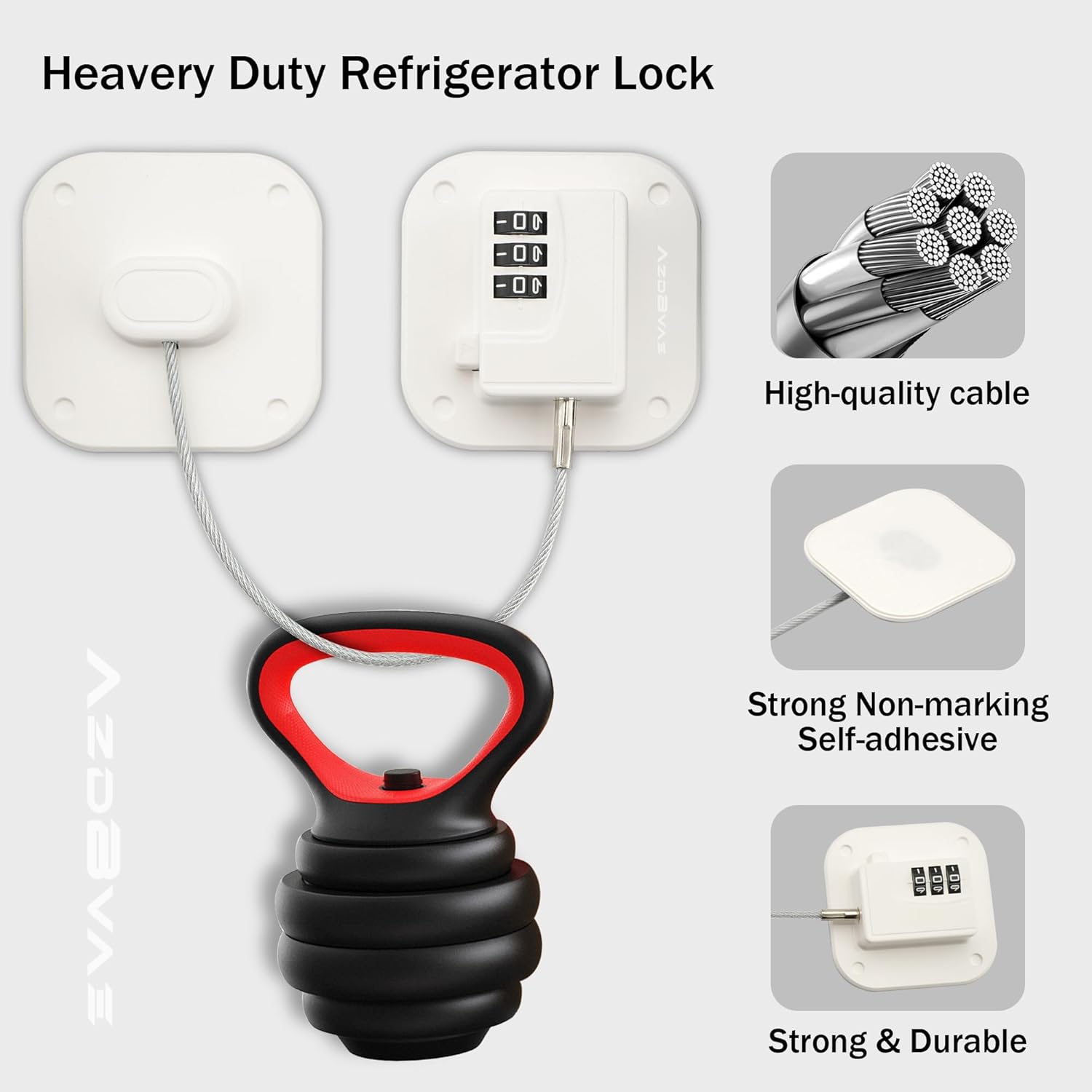 Refrigerator Lock, Heavy Duty Fridge Lock, Combination Lock for Fridge, Cabinets, Window, Drawers and Child Safety Cabinet Locks, No Drilling, Easy Install, No Keys Needed, 2 Pack, White