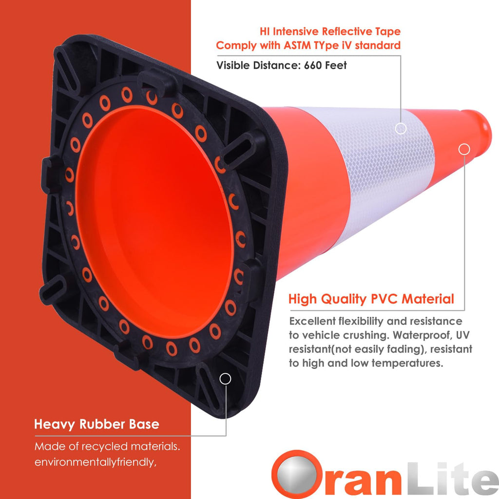 6 Pack 18" Inch Orange PVC Traffic Cones with Heavy-Duty Base, High-Visibility All-Weather Safety Cones for Road Construction, Parking Lot, and Garage Use (6, Orange, 18" Medium)