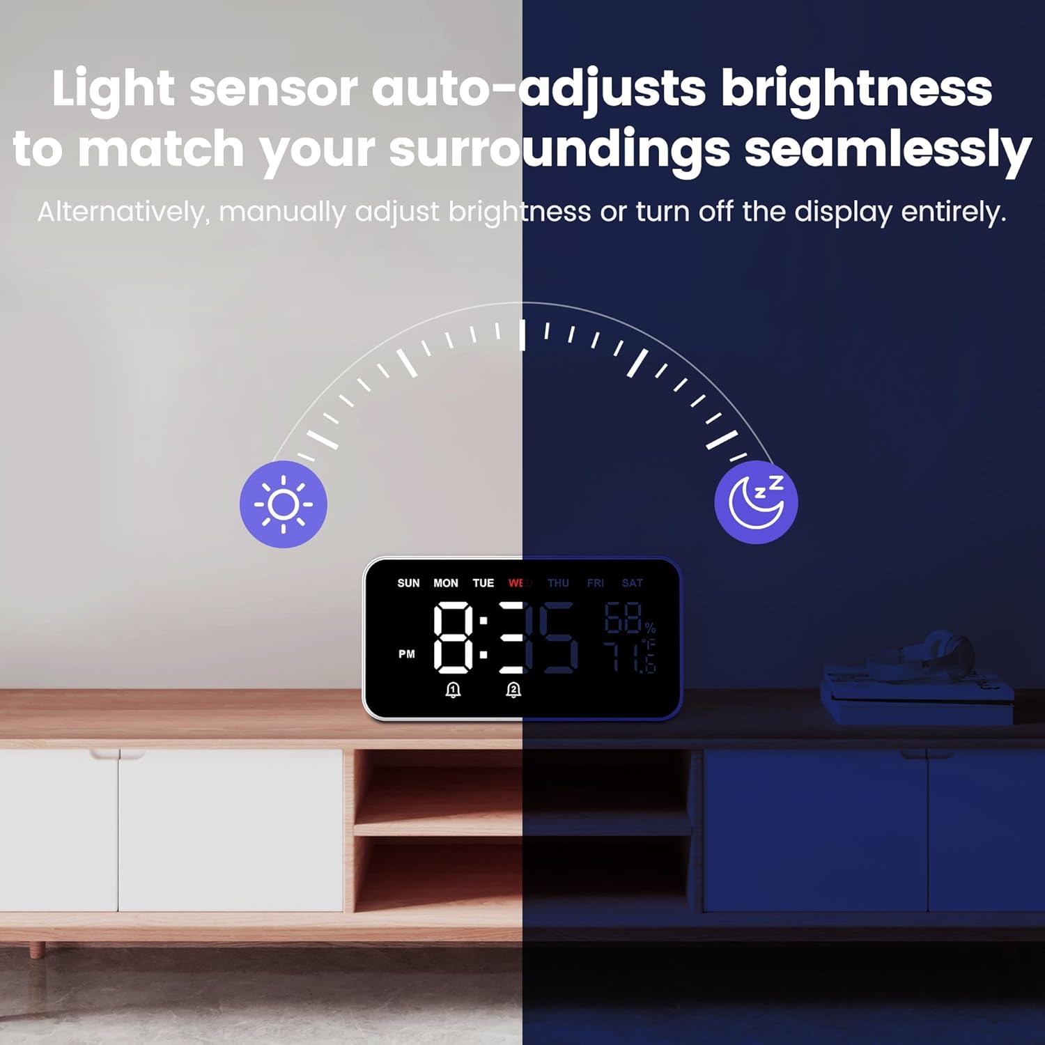 Dekala Digital Alarm Clocks for Bedrooms, Loud Alarm Clock for Heavy Sleepers, Temperature & Humidity Detect, Dual Alarms Weekday/Weekend Mode, Large Display Auto Dimmer, Sleep Sound，9 Ringtone