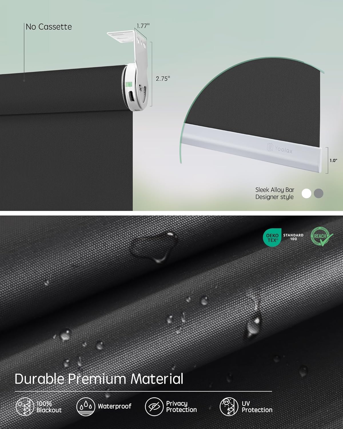 Yoolax Smart Coupled Roller Shades Compatible with Alexa Google, Motorized Blinds with Remote Blackout Coupled Roller Shades for X-Large Windows, Custom Size (XL Coupled-Vinyl Dark Gray)