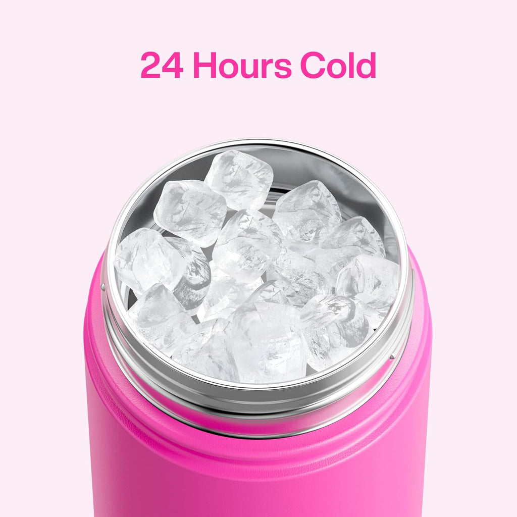 ENCOOL Insulated Water Bottle with Straw Stainless Steel Water Bottle, Leak-Proof, BPA-Free, Double Wall Vacuum Keeps Cold for 24 Hours for Sports, Travel, School (18 oz, Persian Rose)