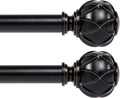 KAMANINA 1 Inch Curtain Rod Telescoping Single Drapery Rod 28 to 48 Inches (2.3-4 Feet), 2 Pack Black Curtain Rods for Windows 16 to 44 Inches, Netted Texture Finials