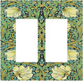 Decorative Outlet Covers William Morris Vintage Floral Yellow Flowers Green Leaf 2 Gang Double GFCI Rocker Electrical Wall Panels Light Switch Cover Plate for Bedroom living Room Decor