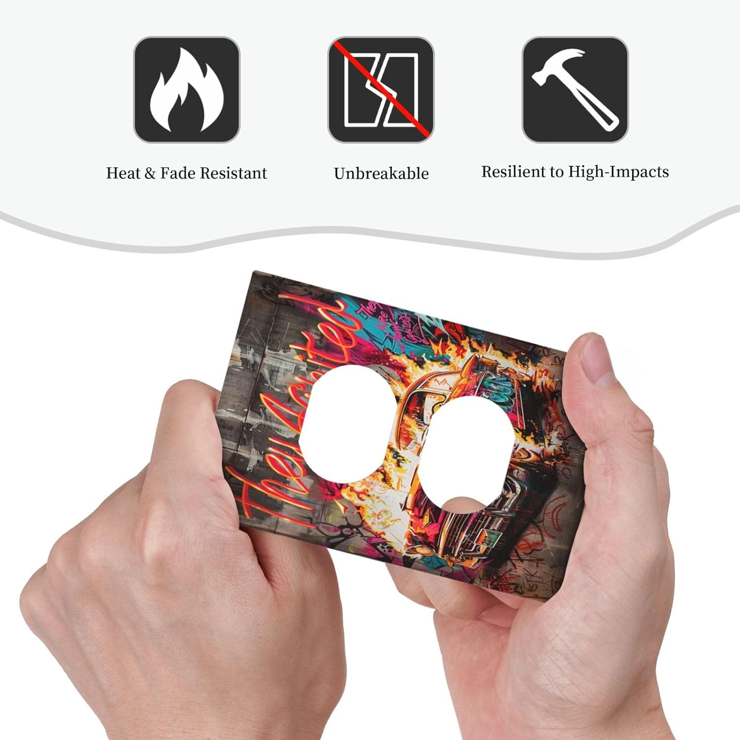 Outlet Covers Hip Hop Street Graffiti Flame Car 1 Gang Duplex Wall Plate Decorative Switch Plates Electrical Receptacle Faceplate Light Switch Cover for Bedroom living Room Decor