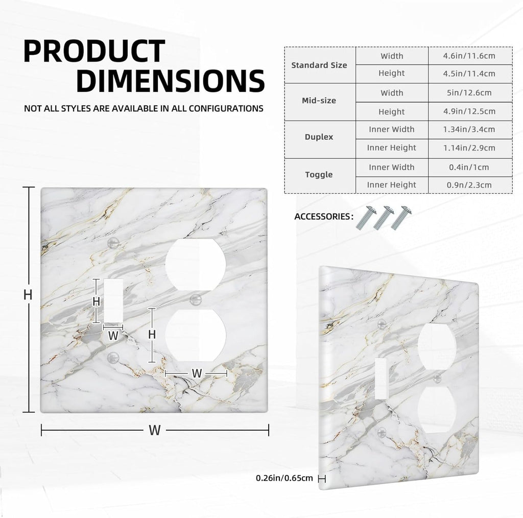 Outlet Covers Gray Gold Marble Abstract Modern Luxury 1 Toggle 1 Duplex Switch Plate Covers Electrical Light Switch Cover Plate Decorative Wall Plate Socket Cover for Bedroom Home Decor