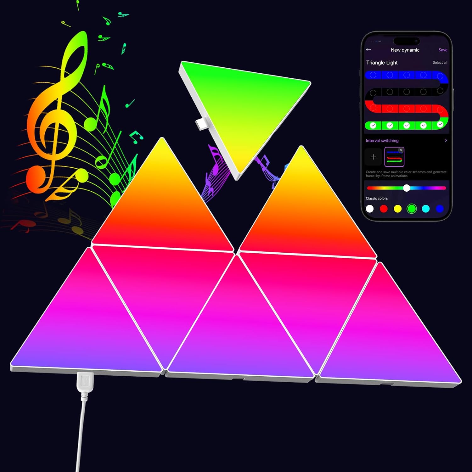 8 PCS Triangle Light Panels – Smart RGB Gaming Triangle LED Lights with App & Music Sync – Bedroom Lamp, Wall Art, Essentials, Playroom & Home Deco