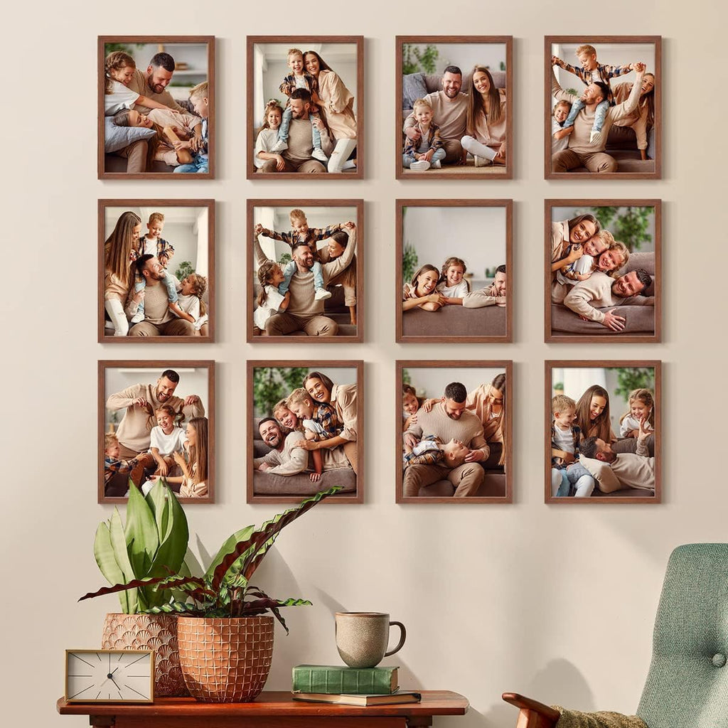 Renditions Gallery Set of 12, 11X14 Custom Photo Prints with Real Wood Picture Frames. Create Personalized Photos with Peel & Stick Photo Frames. Brown Frame