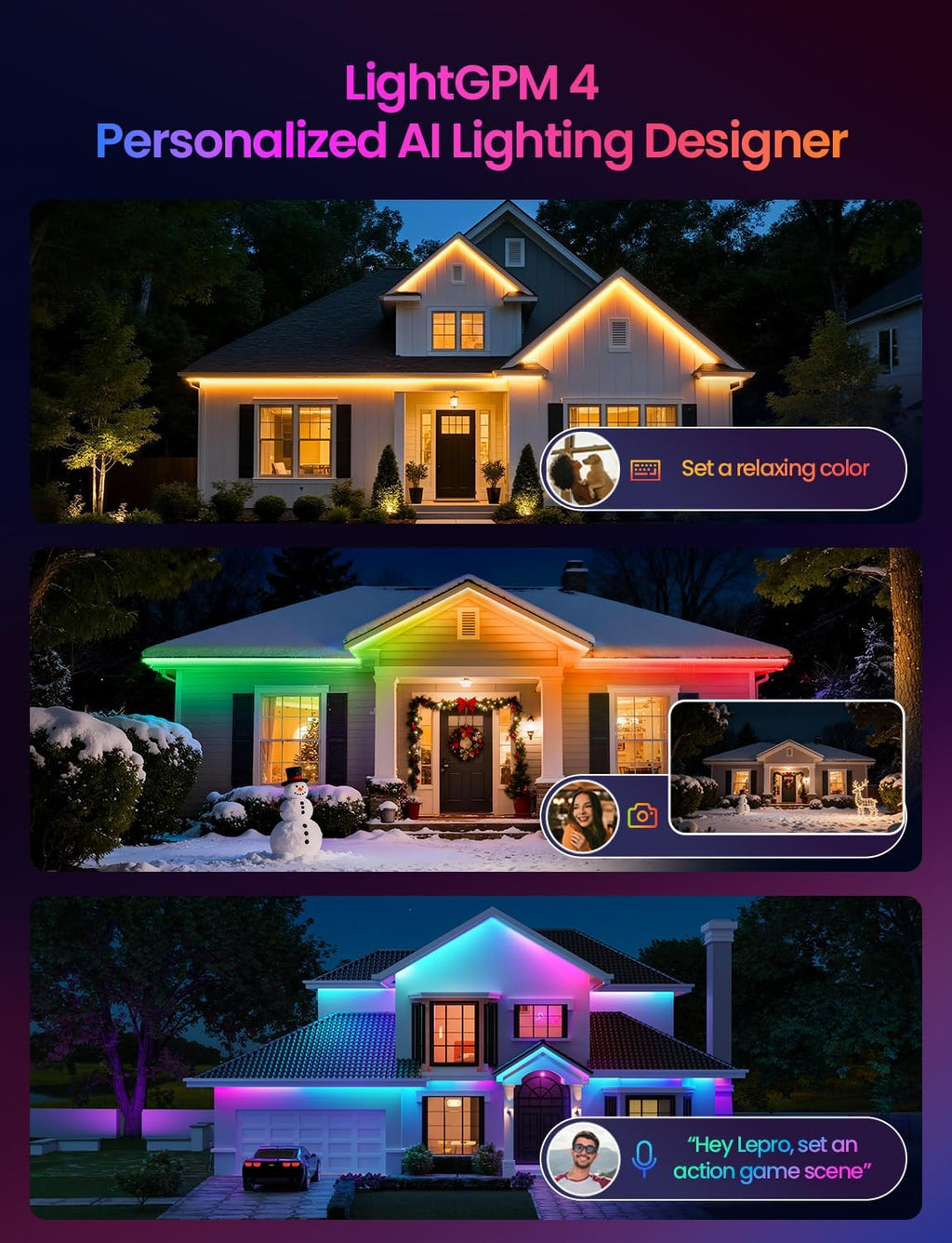 Lepro SW1 AI Smart Outdoor LED Strip Lights - 32.8ft IP65 Waterproof RGBCW Light Strips, 2700K-5700K Tunable Warm White, APP Control(No Remote), 2.4G Wi-Fi Lights for Holiday Decor, House, Porch, Eave