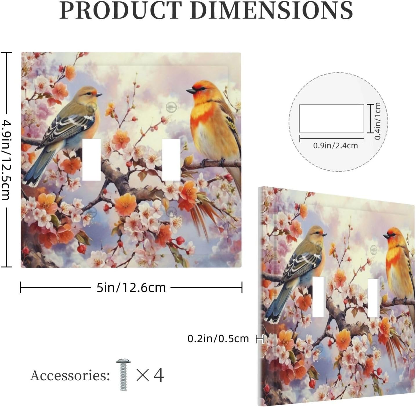 Birds Sitting on Flowers Tree Branch Light Switch Covers Double Toggle 2 Gang Wall Plate Dual Decorative Switch plate Electrical Faceplate for Farmhouse Living Room Decor