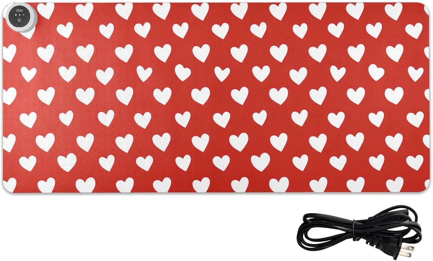 Heated Desk Pad Mouse Pad 31.5x13 Inch PU Leather Desk Mat with 3 Heat Levels Large Mouse Gaming Computer Laptop Mat Red Heart Valentine