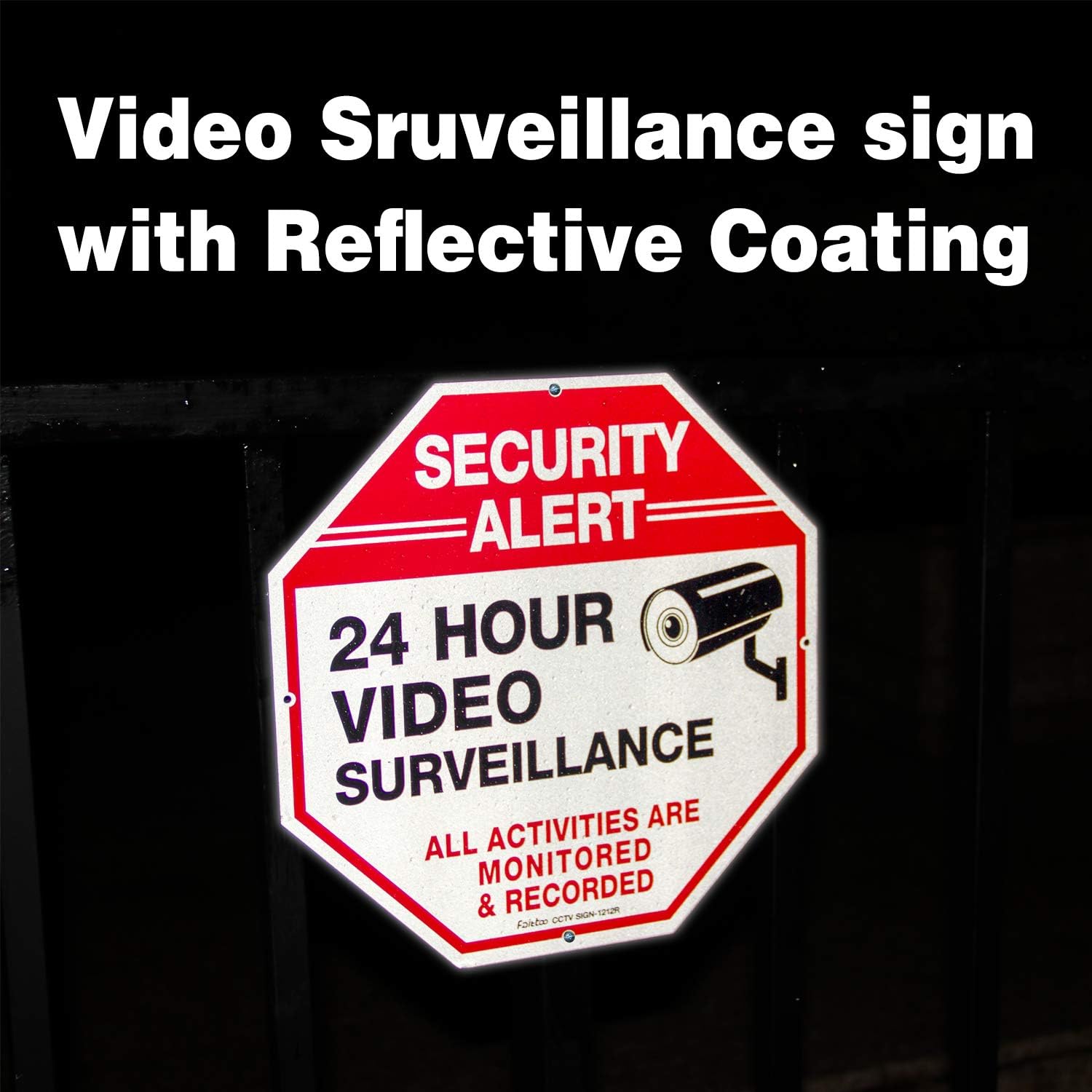 Video Surveillance Signs (2 Pack) 12 x 12 Rust Free .040 Aluminum Security Warning Reflective Metal Signs, Indoor or Outdoor Use for Home Business CCTV Security Camera, UV Protected & Waterproof