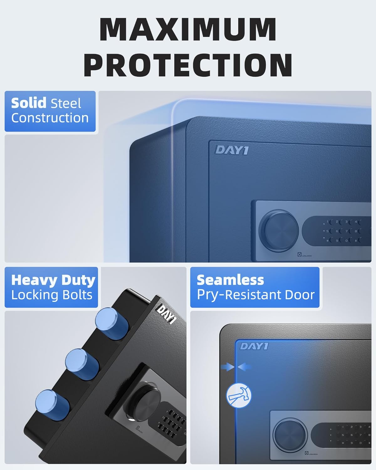 DAYI Safe Box, 0.8 Cubic Feet Home Safe with Fireproof Waterproof Bag, Security Safe Box for Money Cash Valuables, Digital Electronic Keypad, Dual Alarm System, Removable Shelf - D-25