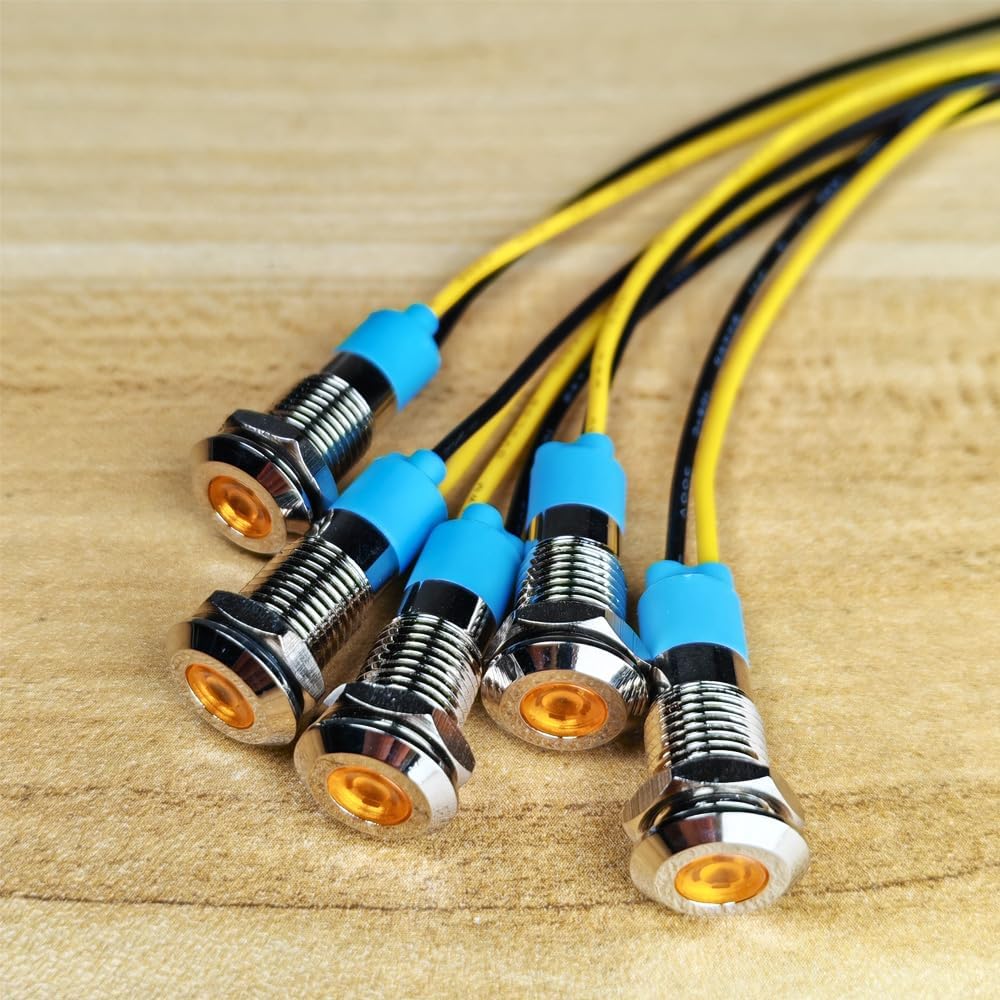 5pcs 8mm 110V-220V AC LED Waterproof Signal Lamp Metal Indicator Light (Yellow)