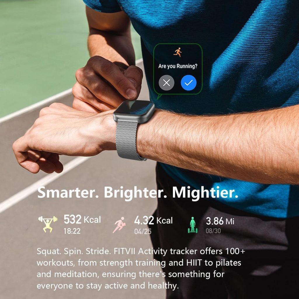 FITVII Health & Fitness Tracker (Answer/Make Calls), Smart Watch with 24/7 Heart Rate and Blood Pressure, Sleep Tracking, Blood Oxygen Monitor, 120+ Sport Modes Activity Tracker for Women Men