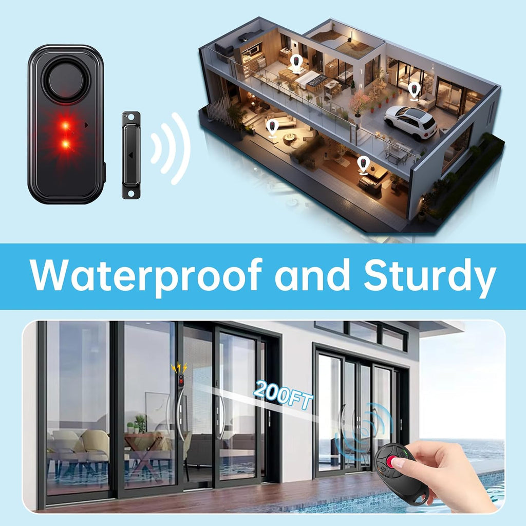 HENDUN Upgraded Window and Door Alarm with Remote, Pool Alarm for Kids Safety, IP66 Waterproof Indoor/Outdoor Home Security Sensor, Wireless Doorbell Chime/Buzzer When Opened Loud