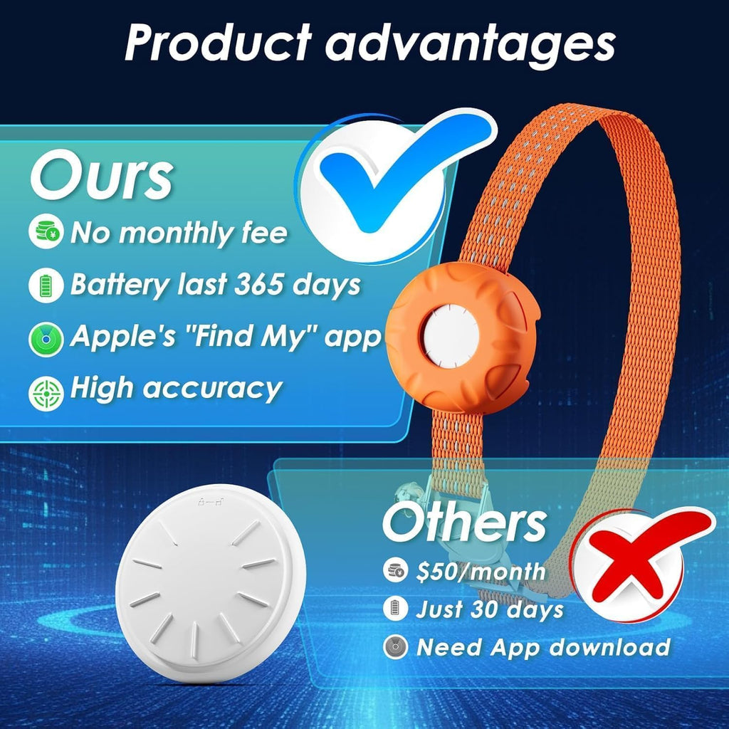 Cat Tracker,Pet Tracker for Cats Compatible with Apple Find My App(Only iOS),Waterproof Tracker Cat Collar with Safety Elastic Buckle,No Monthly Fee,Works with Any Collar (Orange)