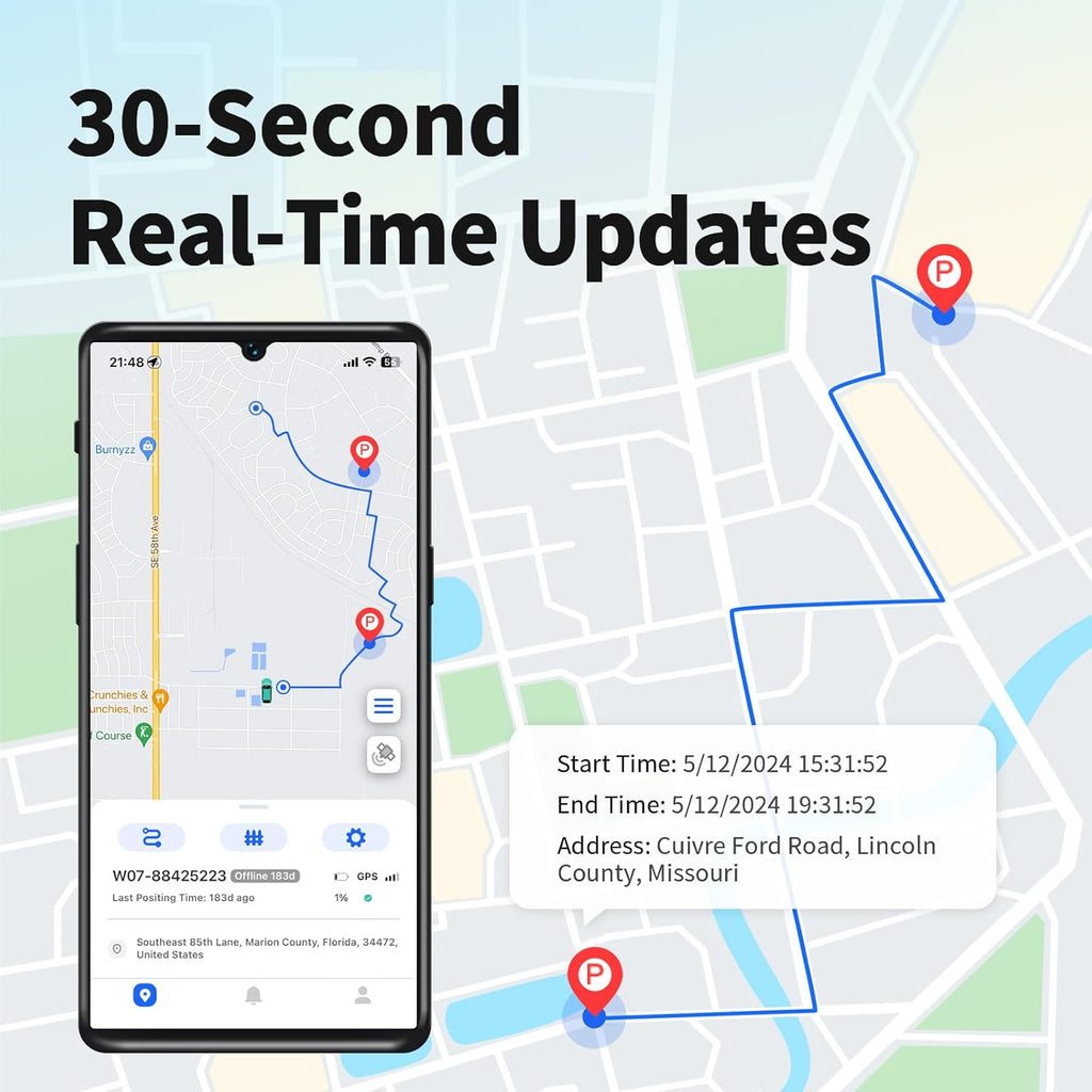 Mini GPS Tracker for Vehicles, Kids No Monthly Fee, No Subscription, 5-Days Battery Life, 4G SIM Card and Data Included, Trip History, GeoFence, Driving Alerts