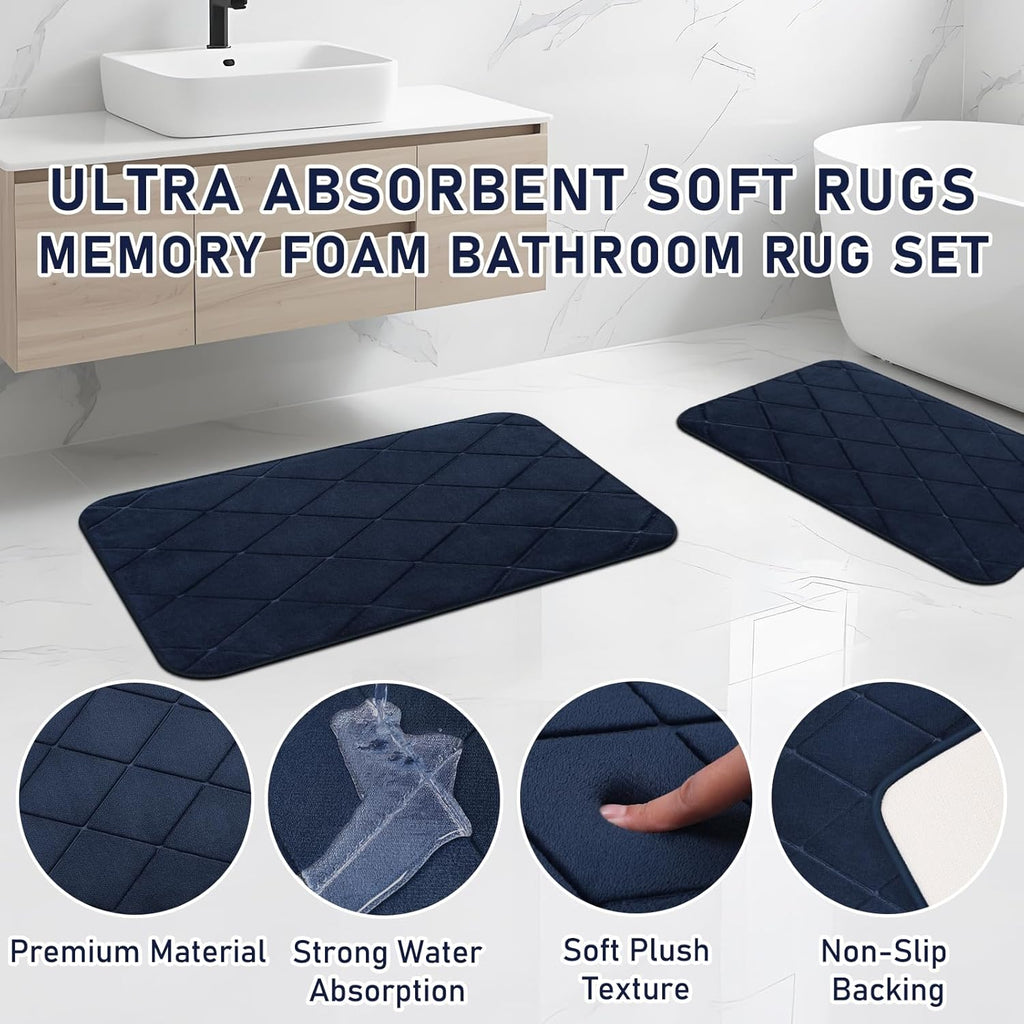 Bathroom Accessory Set - Navy Blue Bathroom Set, 27PC Bathroom Accessories Set, Bathroom Sets with Shower Curtain and Rugs, Mini Trash Can, Toilet Brush, Trash Can & Soap Dispenser