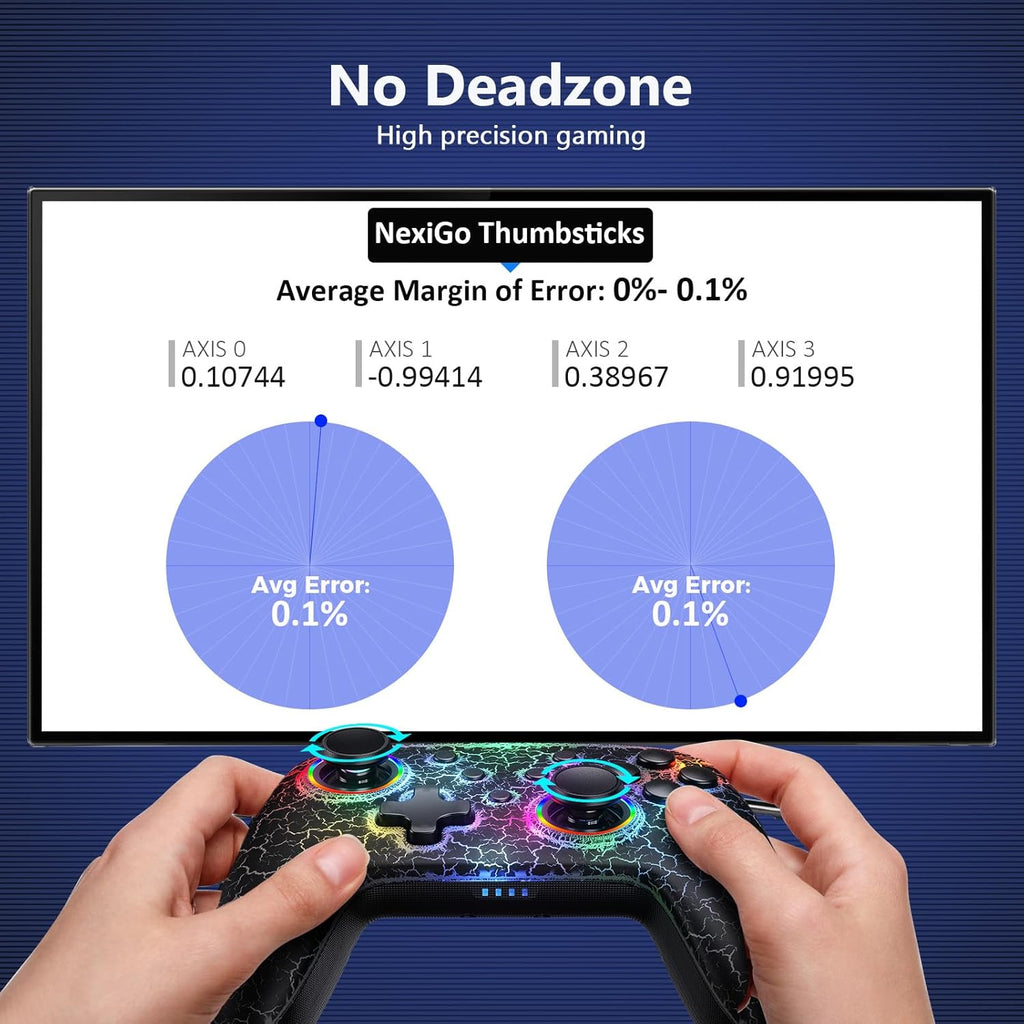 NexiGo Hall Effect Wireless Controller (No Deadzone) for Switch 2 and Switch, Controllers for Nintendo Switch, Bluetooth Switch Controller, Turbo and LED Light (Lightstorm)