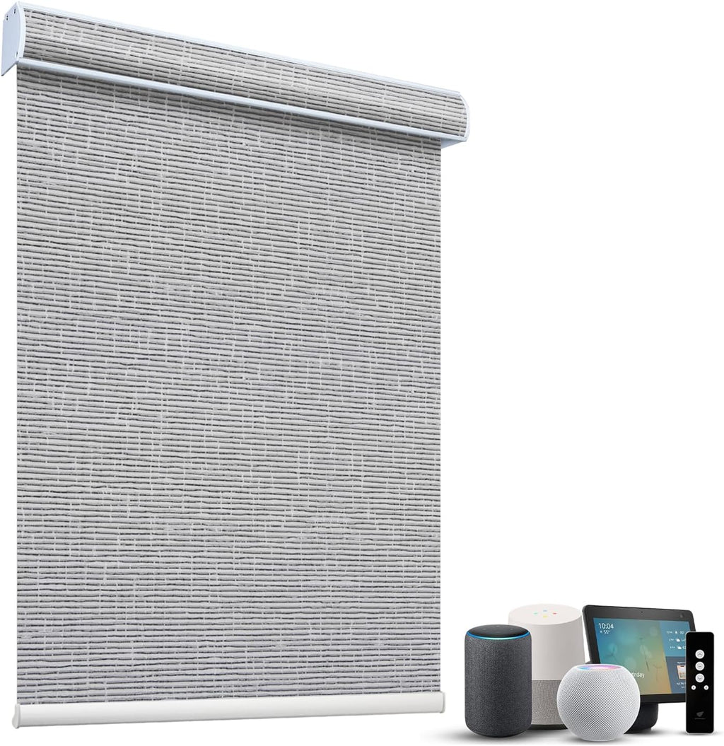 SmartWings Motorized Light Filtering Shades, 70% Blackout, Custom Size, Rechargeable Battery, Works with Matter/Apple HomeKit, Alexa, Thread/Zigbee, Remote Optional, 70% Safari Rock Grey
