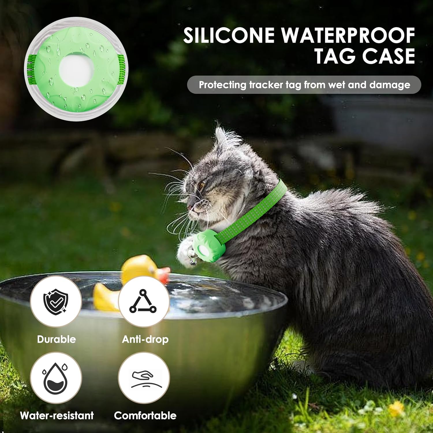 Pet Tracker for Cats, Works with Any Collar, Pet Tracker Compatible with Apple Find My App (Only iOS), No Monthly Fee, Light Green