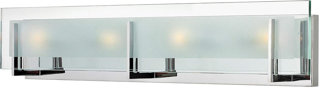 Hinkley Latitude Large Four Light Bath Vanity - Modern, Inside Etched Clear Glass Panel, Bulbs Included - Chrome Finish