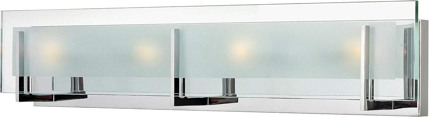 Hinkley Latitude Large Four Light Bath Vanity - Modern, Inside Etched Clear Glass Panel, Bulbs Included - Chrome Finish