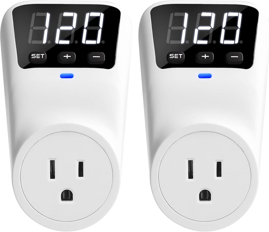 Surge Protector Voltage Stabilizers - Fireproof UL94V-1 Wall Mount Surge Protector Outlets for Refrigerator TV Appliances Real-Time Monitoring & Custom Voltage 80V-140V, 15A, 120V, 1800J,2 Pack