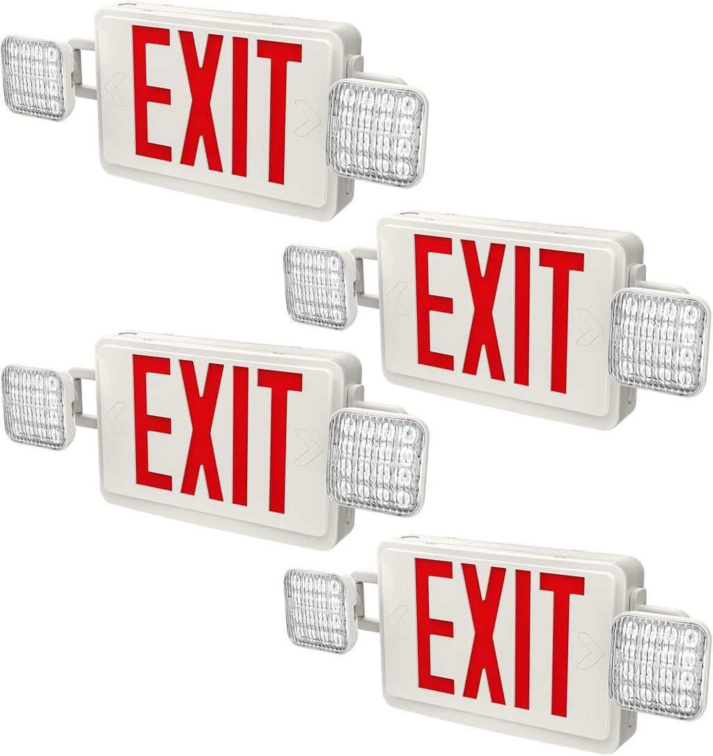4 Packs Led Red Exit Sign with Emergency Lights Combo & Battery Backup Operated Powered Fire Exit Sign Light-UL Listed 120-277VAC Fire Exit Signs Lighting for Room,Street,Window.Stairs.