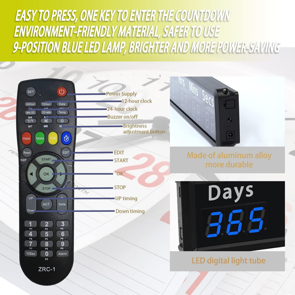 LED Countdown Clock, 999 Days, 23 Hours, 59 Minutes, 59 Seconds, Event Countdown Clock/Factory Accepts Your Exclusive Customization (1.0 inch 9-bit Blue LED)
